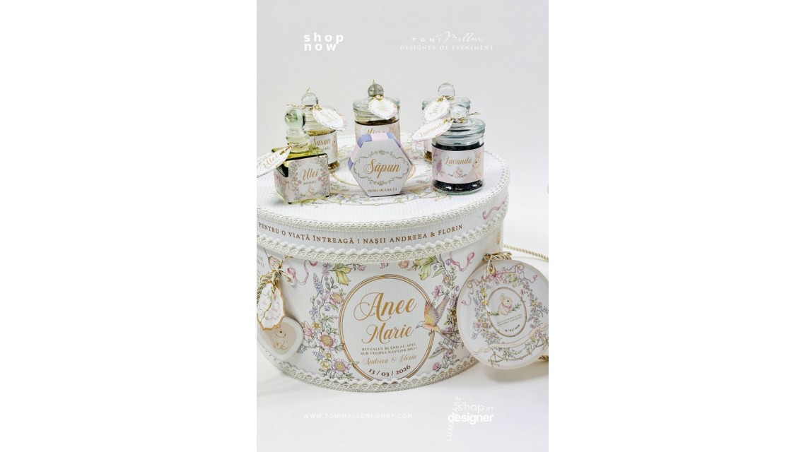 Set Prima Băiță cu Nașii după Botez Belle Époque Floral Garden 8